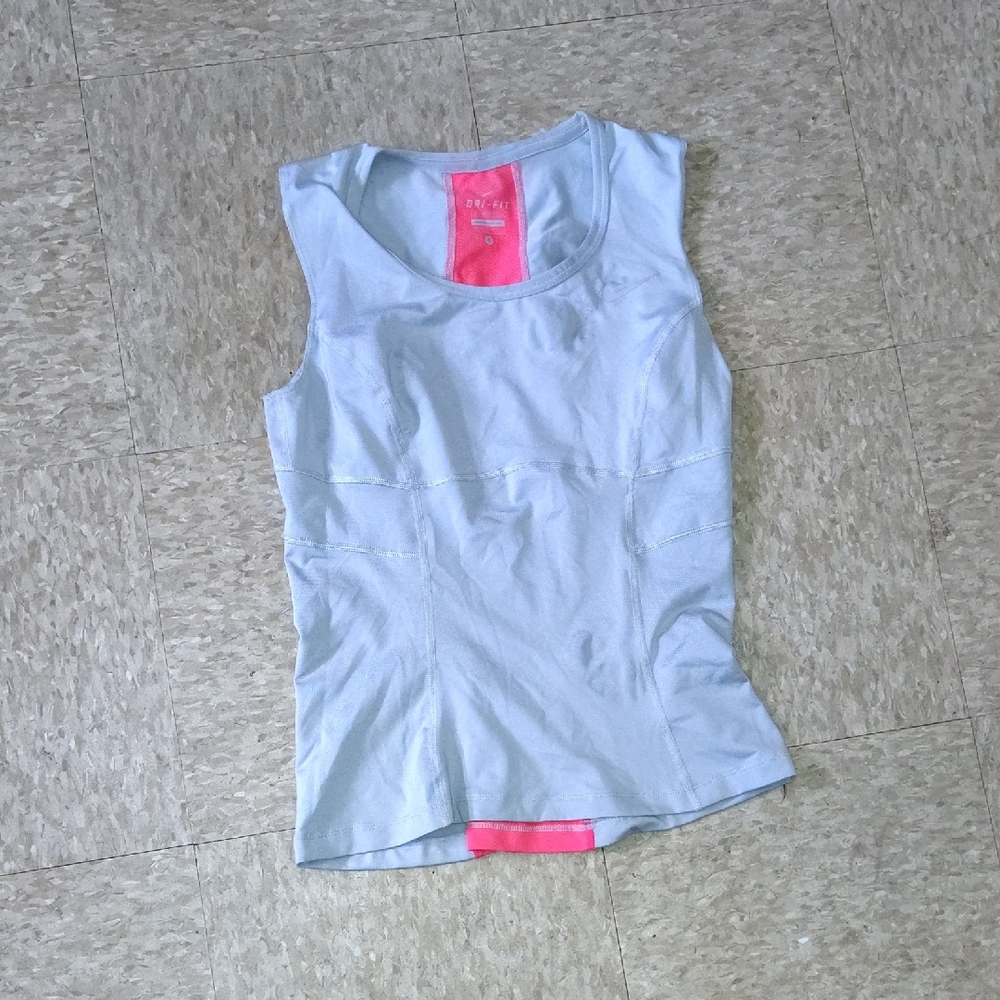 Nike Light Gray Muscle Tee with Pink Accents